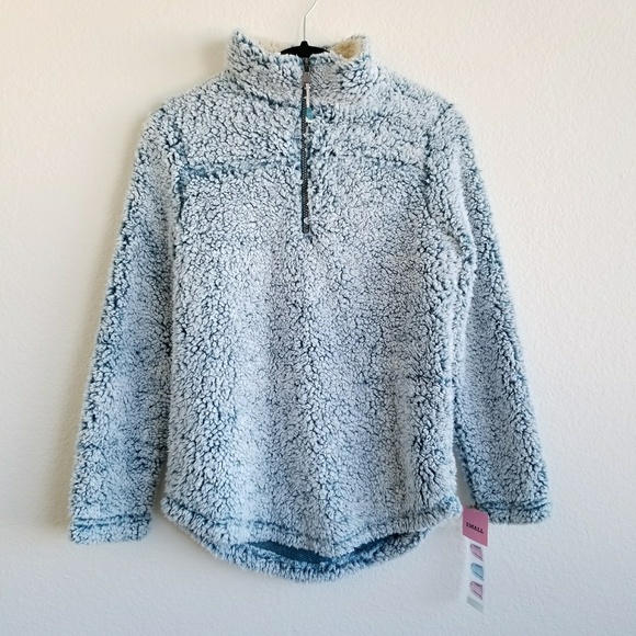 Green Tea Sweaters - Green Tea Sherpa Pullover 1/4 Zip Sweater Small